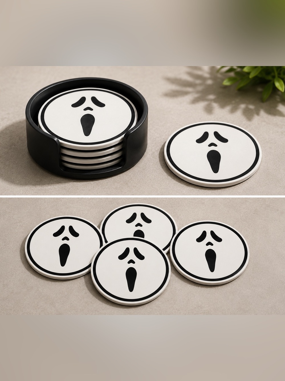 Ghost Face Coaster Set with Holder 4” Horror Movie Inspired Coasters 3D Printed